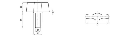Flügelmutter mit Gewindestift D-36,5mm M8 x 15mm