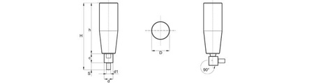 Drehbarer Griff, klappbar aus Duroplast, mit Gewindestift D-28mm H-114mm M10 x 14mm