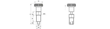 Hřídel určující D-18mm d2-M10x1,5mm SW-10 d1-6mm s hřídelem z niklované oceli