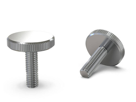 Knurled knob made of stainless steel without collar, with threaded pin, according to DIN 653 D-24mm M6