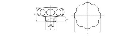 Stainless steel star knob with a blind smooth bushing D-50; H-34; M10