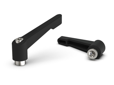 Adjustable lever with threaded bushing and button R-42mm M4, slim design, reinforced version, RAL9005 (deep black), INOX