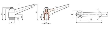 Nastavitelná páka s závitovou pouzdrem a tlačítkem R-104mm M10