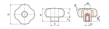 Hvězdicový knoflík s hladkou pouzdrem D-59mm D12