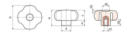 Sternknopf mit glatter Buchse D-59mm D5
