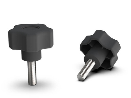 Hvězdicový knoflík s závitovým hřídelem D-50mm M6 x 35mm pokrytý měkkým TPE
