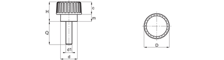 Knurled knob with threaded pin D-15mm M5 x 20mm
