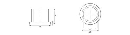 Flanschhülse D-14,2mm d1-10mm d-8,1mm H-6,5mm h-2,5mm, natürliche Farbe
