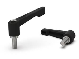 Adjustable lever with threaded pin R-42mm M5 x 30mm, reinforced version, slim design, RAL9005 (deep black), stainless steel