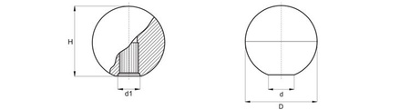 Spherical handle with a mounting hole D-40mm D10