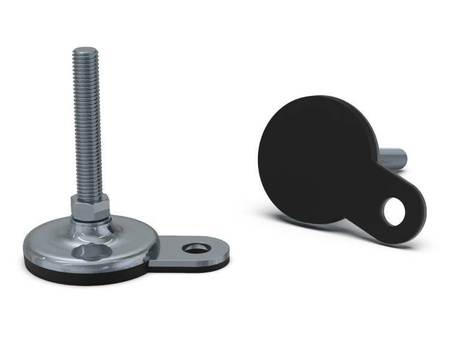 Adjustable steel foot, with one-sided mounting bracket, non-slip, D-60mm, M10 x 50mm.