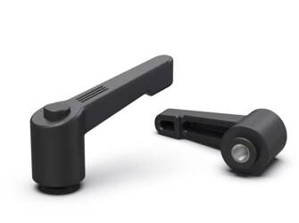 Dźwignia nastawna z tuleją gwintowaną i przyciskiem R-80mm M10,slim design, RAL9005 (czarny głęboki), INOX