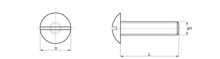 Houba hlava šroub s drážkou D-9mm M4 x 23mm