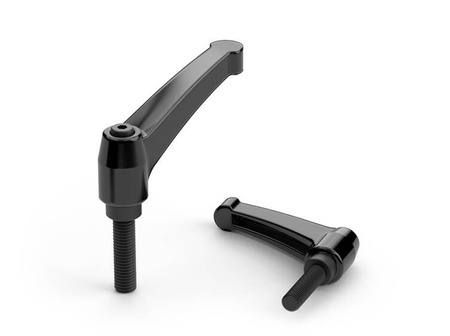 Adjustable lever made of zinc alloy with a threaded pin R-43mm M6 x 50mm, RAL9005 glossy (deep black)