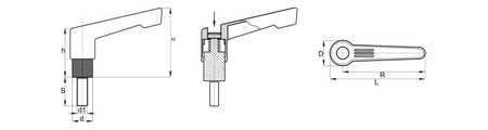 Adjustable lever with threaded pin L-75; d1-8; S-20, designed to prevent accidental position changes.