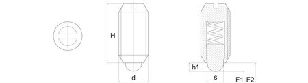 Threaded latch with a pin and screwdriver slot H-34mm, d1-M24