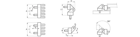 Zawias z trzpieniami gwintowanymi A-30mm I-15mm M5 x 10mm