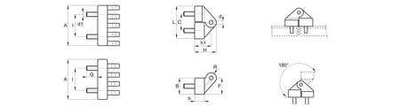 Zawias z trzpieniami gwintowanymi A-30mm I-15mm M5 x 10mm