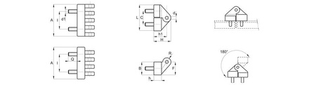 Zawias z trzpieniami gwintowanymi A-54mm I-30mm M6 x 15mm