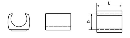 Klemmschalengleiter mit Filzgleitfläche, ohne Stift D-23-25mm L-44mm