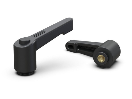 Einstellbarer Hebel mit Gewindebuchse und Knopf R-42mm M6, RAL9005 (tiefschwarz)