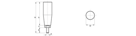 Rotating handle made of sandblasted steel D-24mm H-90mm h-80mm M10 x 12mm