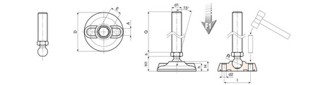 Swivel foot with mounting holes, R12.5 D-80mm M12