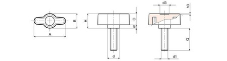 Pokrętło motylkowe z trzpieniem gwintowanym D-28mm M4 x 20mm