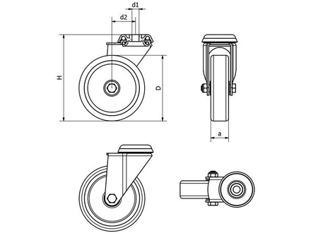 Zestaw kołowy, skrętny, otwór montażowy, łożysko ślizgowe, koło TPA D-125mm a-27mm