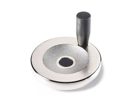 Solid aluminum handwheel with a fixed revolving handle, D-160mm D14, nickel-plated surface.