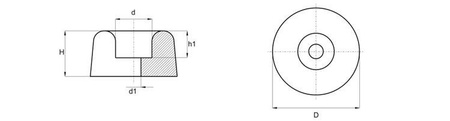 Anschraubbarer Gleitfuß D-21,0mm H-11mm d1-3,5mm, PVC (weich)