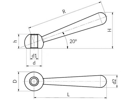 Kliková páka podle DIN 99 typ L, R-63mm D8