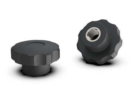 Star knob with nut embedded in plastic D-40mm M8, heavy-duty version