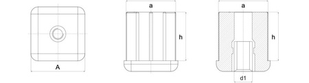 Threaded sleeve plug for square profiles A-50mm h-44mm M20