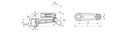 Klika s otočnou skládací rukojetí a závitovou pouzdrem R-180mm M14