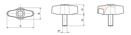 Pokrętło motylkowe z trzpieniem gwintowanym D-45mm M10 x 20mm