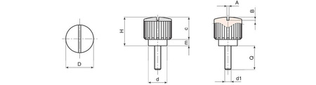 Knurled knob with a screwdriver slot and threaded pin D-17.5mm M6