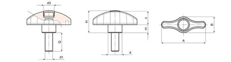 Motýlková klika EUROMODEL s závitovým hřídelem A-67mm M12 x 30mm