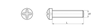 Pan head screw with a cross recess M5 x 25mm, DIN 34812 (DIN 7985)