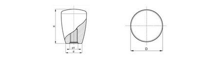 Cylindrical handle with a mounting hole D - 32mm, d1 - D12