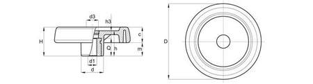 Handwheel solid D-150mm d1H7-16mm, cap RAL7035 (light grey)