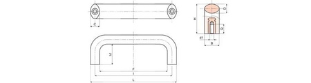 Full handle with threaded sleeves L-168mm I-150mm M8