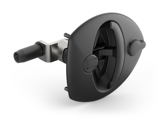 T-handle cam lock with a chrome finish, 90° CW rotation, adjustable three-point roller cam.