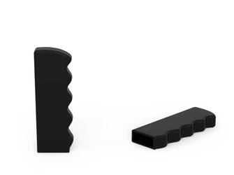 Text translated to English:

"Handle with a grooved design for rectangular profiles made of PVC (soft, approx. 70° Shore A) A-30mm B-6mm L-130mm, color black"