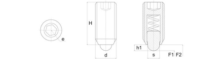 Západka se závitem, čepem a šestihrannou dutinou H-43mm, d1-M20, INOX