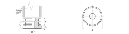 Krytka se závitem pro kulaté profily D-38mm (38,1-1 1/2") d1-M10 1,5mm-2,0mm