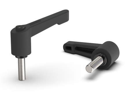 Adjustable lever with threaded pin and button R-42mm M5 x 10mm, slim design, RAL9005 (deep black)