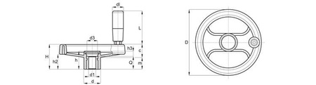 Handwheel with fixed revolving handle D-99mm d1H7-10mm