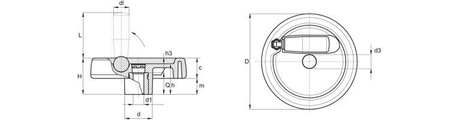 Ruční kolo plné s skládací otáčivou rukojetí D-149mm d1H9-8mm