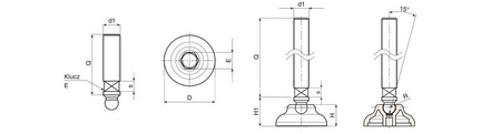 Swivel foot with a keyway milling in the stem, R15 D-60mm M20